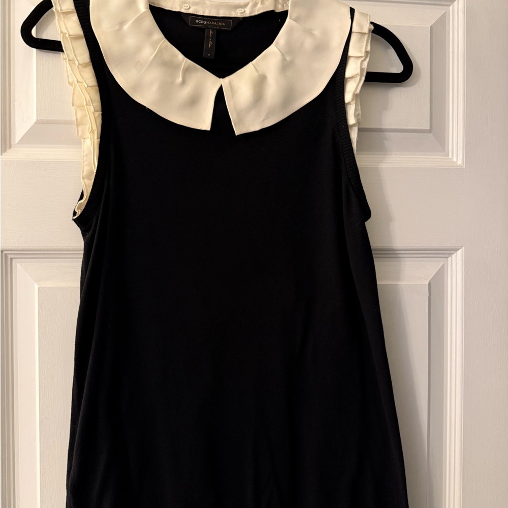 BCBGMaxAzria Black Camisole with Cream Ruffle Collar